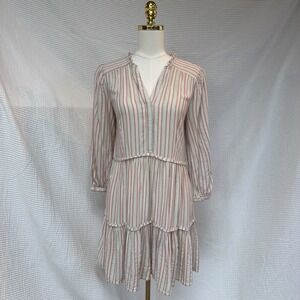 Paige Dress Women M Kylenn Tiered Multi Stripe Cream Boho Flowy Oversized
